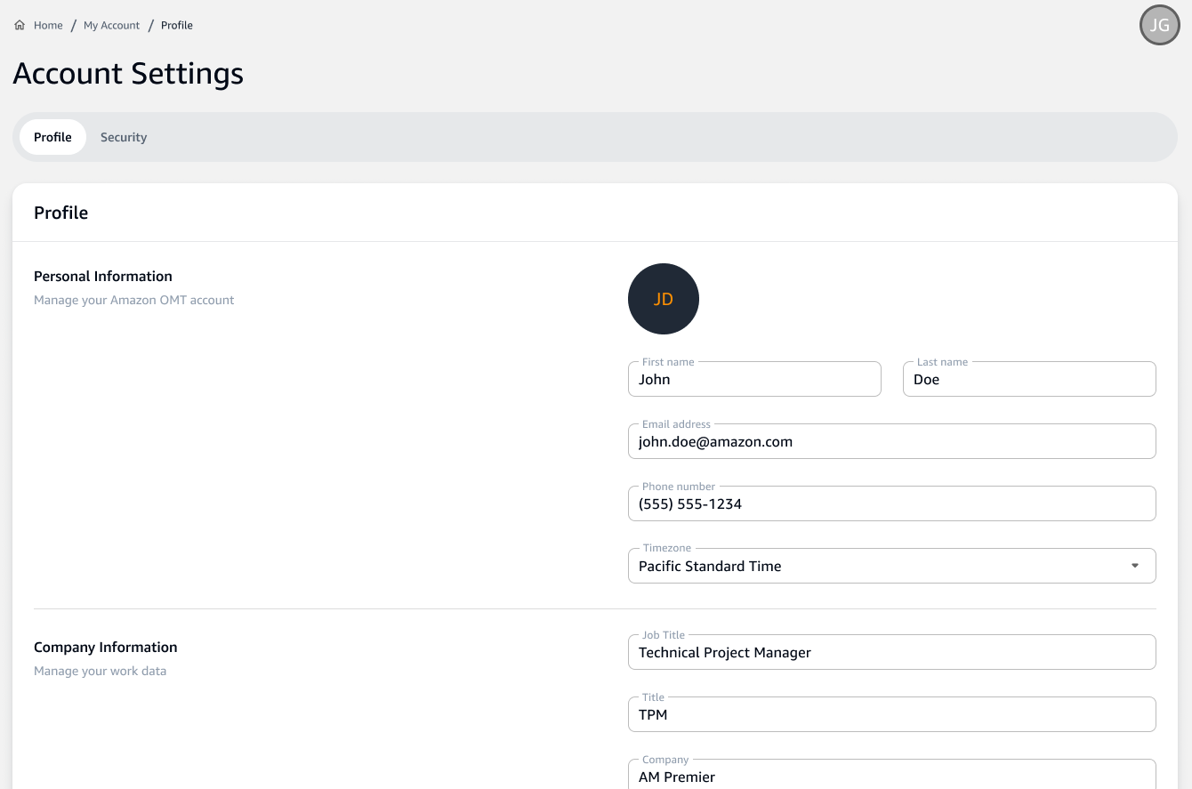 Account Settings Profile Tab