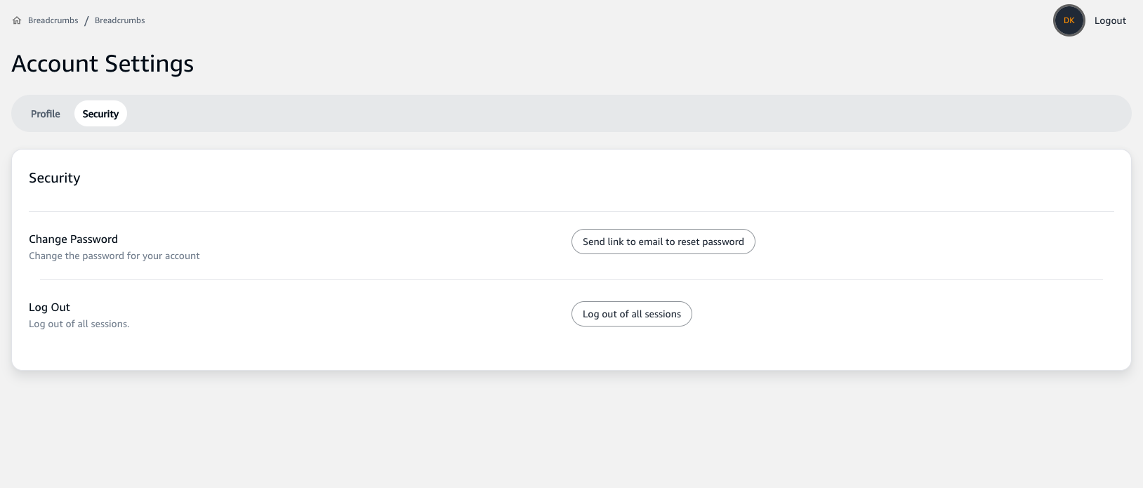 Account Settings Security Tab