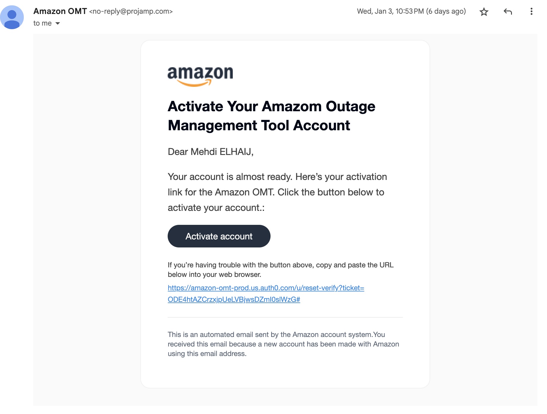 Activate account email