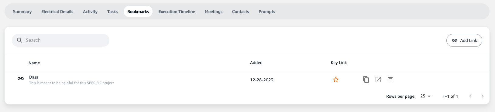 Project Details Bookmarks Tab