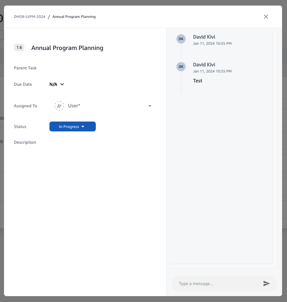 Project Details Tasks Tab Detailed View
